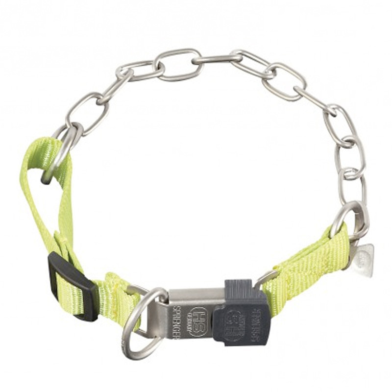 Hs Sprenger Amarillo cierre Clik lock seguridad Nylon y eslabón inoxidable , collar metalico nylon amarillo, comprar collar de nailon y acero